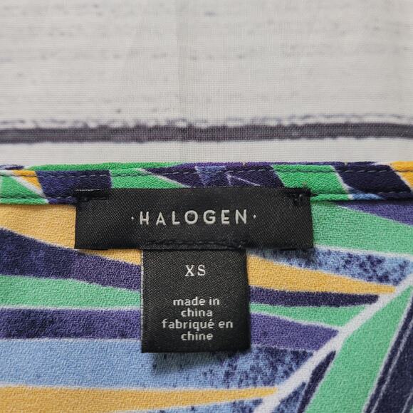 Halogen Size XS Tropical Jungle Cap Sleeve V-Neck Faux Wrap Blue Green Dress - Picture 8 of 9